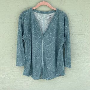L.L.Bean Women's 3/4 Sleeve Splitneck Geometric Blouse Green Size L